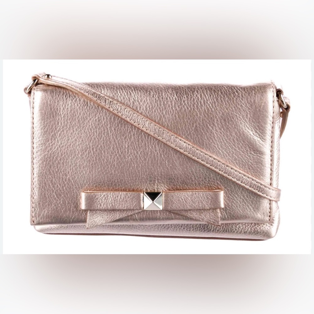 •KATE SPADE•ROSE GOLD METALLIC LEATHER "BRIGHT LIGHT CARAH"  CROSSBODY/CLUTCH